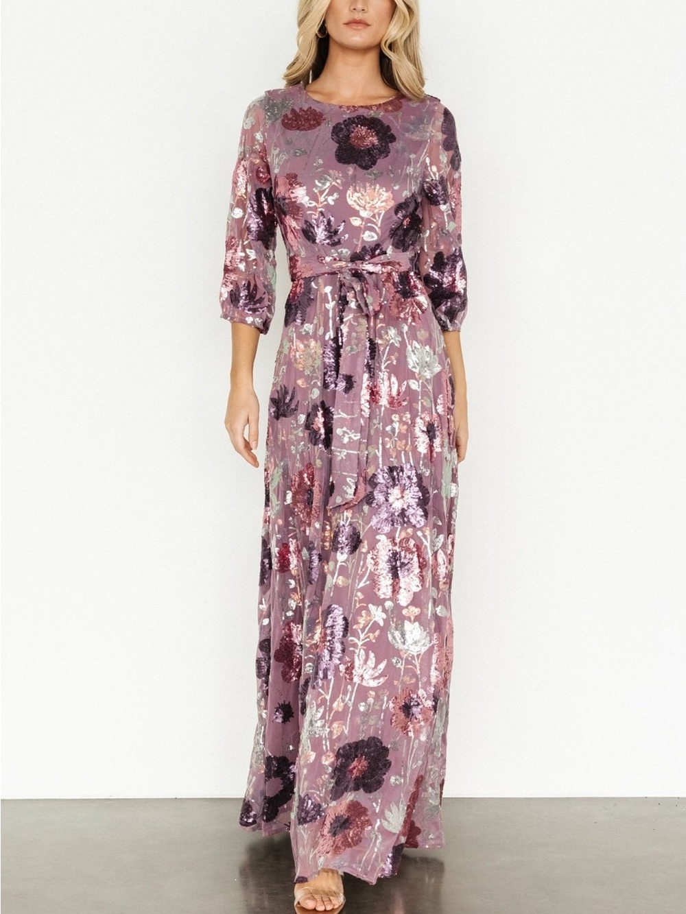 NWT Baltic Born Destiny Sequin Maxi Dress Purple Lilac Floral Size Medium